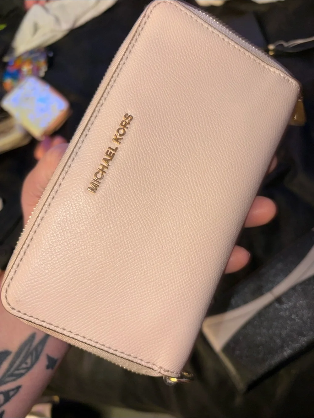 Michael Kors Blush Zip-Around Wallet with Gold Logo